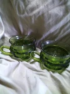 2 Mid Century Indiana Glass Avocado Green Thumb Print  Cups B1 - Picture 1 of 1