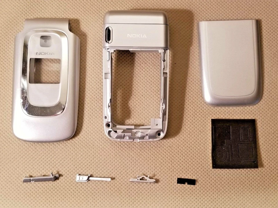 全新诺基亚 原始设备制造商 全外壳 镜头 后盖 按钮框 适用于 6085 6086 - 银色 — 第 1/4 张图片