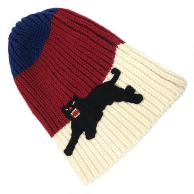 GUCCI Tricolor Color Knit Beanie Black Panther Red Navy White Hat Wool Size M - Image 1 of 4