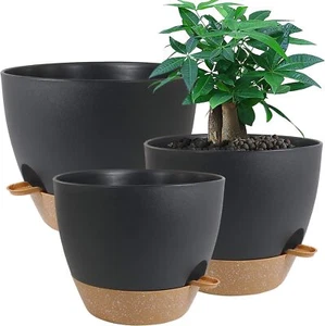 Large Self Watering Pots 12/10/9 Plastic Planters With High Drainage Holes And D - Picture 1 of 7