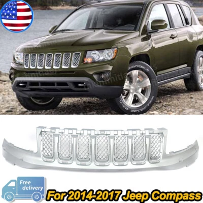 For Jeep Compass 2014-2017 Front Upper Grille Insert Replace Chorme Replacement - Image 1 of 4
