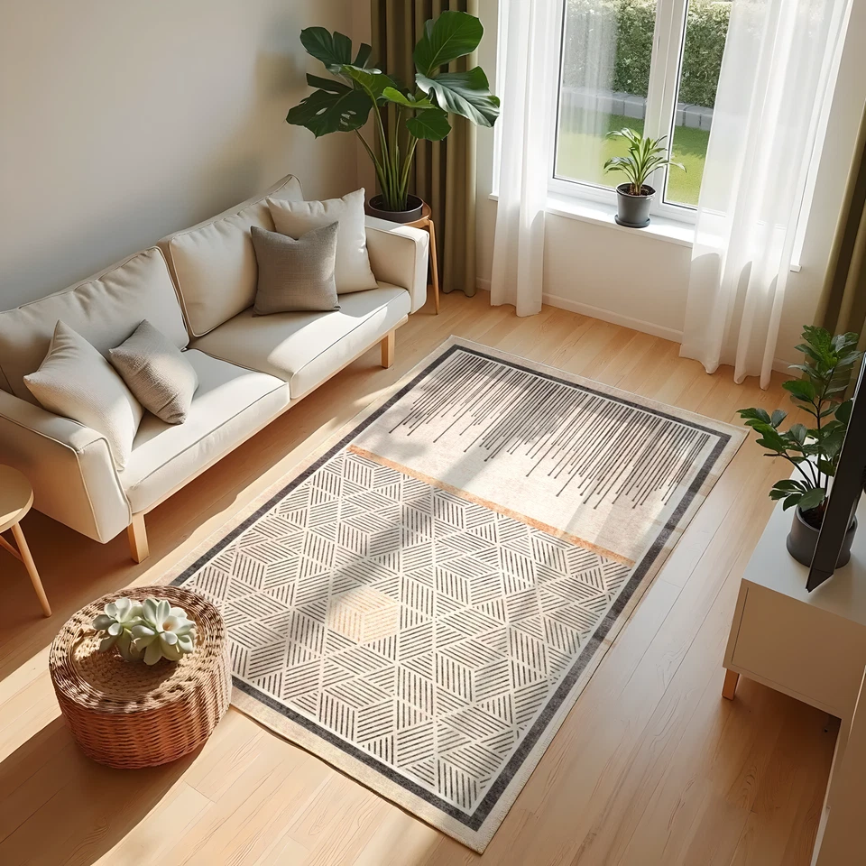 Kilim Pattern Washable Rug - Authentic Moroccan Boho Retro Runner - Soft Carpet - Image 1 of 4