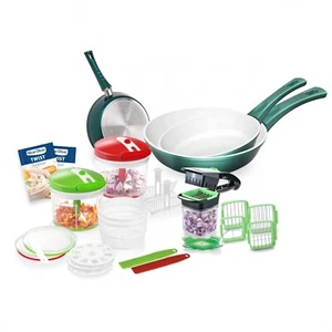 Genius Nicer Dicer Twist 28-tlg Gemüseschneider mit Handzugdeckel + Pfannen Set - Bild 1 von 6