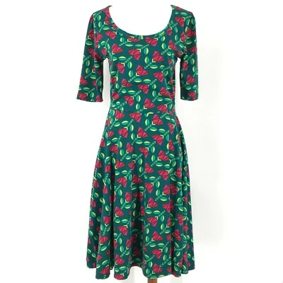 Vestido LuLaRoe Mujer Medio Verde Floral Rosas Midi Media Manga Cintura Elástica Foto 1 de 4