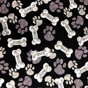 Monochrome Dog bones and paws by Hi Fashion  100% cotton 1 yard to quilt or sew - Picture 1 of 6