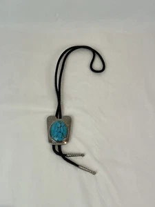 Native American Navajo Jewelry Silver Turquoise Bolo Tie Decorative - Picture 1 of 6