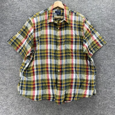 Camisa Lands' End Hombre L Grande Blanca A Cuadros Cuello Abotonado Manga Corta Algodón Foto 1 de 4