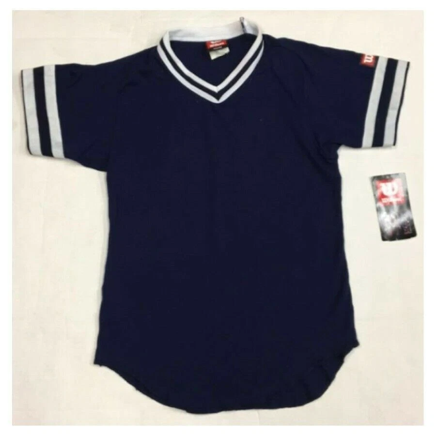 Camiseta deportiva Wilson A4595 azul marino con cuello en V retro para adulto (nueva con etiquetas) Foto 1 de 1