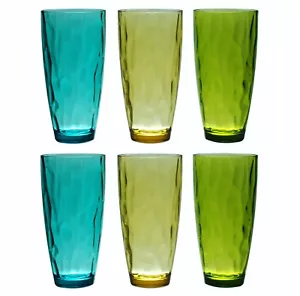 QG 23 oz Acrylic Plastic Iced Tea Cup Glass Tumbler Assorted Colors Set of 6 - Picture 1 of 2
