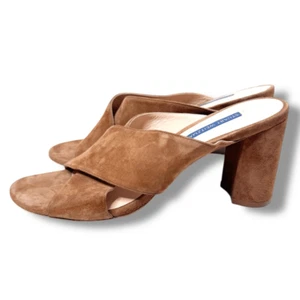 Mules Stuart Weitzman Castaño Marrón Gamuza Galene Tacón Sin Cordones Para Mujer Talla 9M” - Imagen 1 de 9