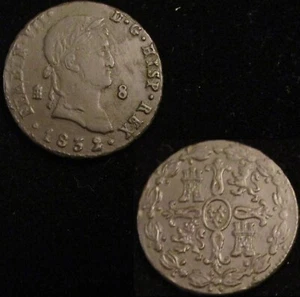 SPAIN, 253-FERNANDO VII, 8 MARAVEDIS 1832, SEGOVIA, GVF. - Picture 1 of 3