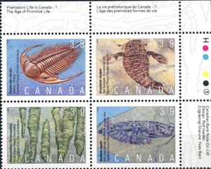 Canada Stamp PB#1282a - Prehistoric life in Canada-1 (1990) 4 x 39¢ - Foto 1 di 1