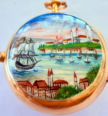 Taschenuhr Verge Fusee bei Paar Emaille Silber Gold Antik Osmanisch - Bild 1 von 4