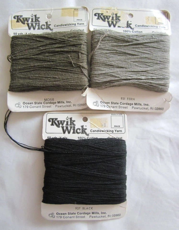 Kwik Wick 4 Ply Candlewicking Yarn ~ Lot of 3  ~ Fern, Moss, Black ~ 50 yds Each - Image 1 of 4
