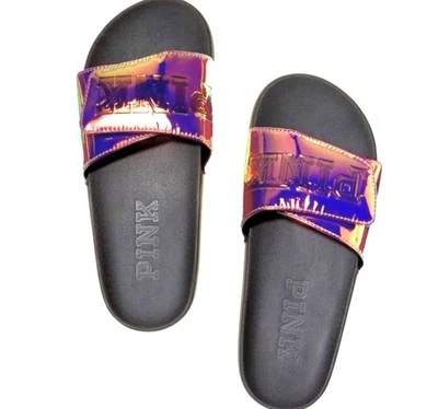 Новый VICTORIA'S SECRET розовый кроссовер комфорта слайды маленький переливающийся голографический - Изображение 1 из 4