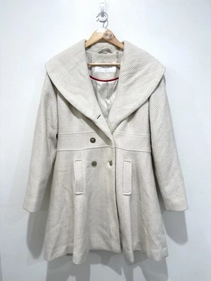 Jessica Simpson Mujer’s Marfil Mezcla Lana Midi Chaqueta Doble Pecho Abrigo Grande Foto 1 de 4
