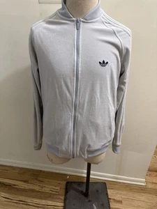 RAR Adidas Originals Trainingsjacke Trefoil Herren L hellblau Velour Reißverschluss - Bild 1 von 12