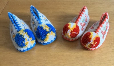 2 pairs Greek Children’s Wool & Leather Slippers. New. (size 7 / size 3). - Image 1 of 4