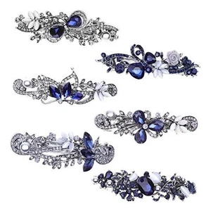 Hair Barrettes for Women, 6 Pcs Crystal Rhinestones Hair Barrettes Fancy - Picture 1 of 8