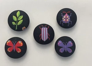 Refrigerator Magnets 1” Fabric Set Of 5 Bugs - Picture 1 of 2