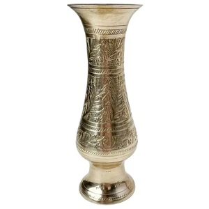 Vintage Etched Brass Bud Vase Ornate Floral Etching Footed Solid Brass India 6” - Picture 1 of 13