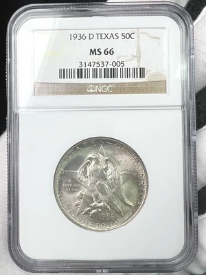 1936-D Texas Centennial Commemorative Silver Half Dollar .50c PCGS MS66 Coin - Image 1 of 4