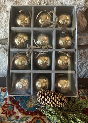 12 adornos navideños rústicos de vidrio mercurio vintage oro plata granero cerámica 2" Foto 1 de 4