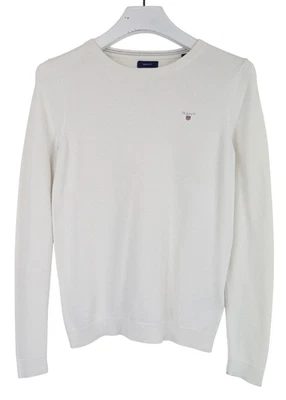 Jersey GANT Para Hombre PEQUEÑO Blanco Cuello Redondo Logo Tejido Pullover Foto 1 de 4