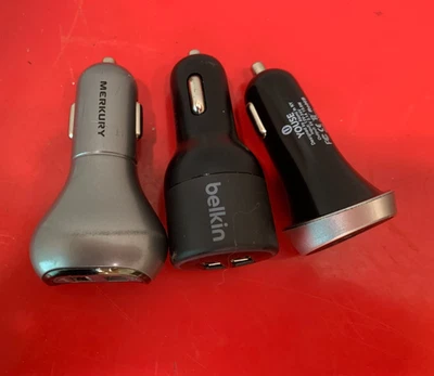 LOTE DE 3 MERKURY,YOUSE,BELKIN, PUERTO USB Cargador Coche Enchufe Adaptador IPHONE Foto 1 de 2