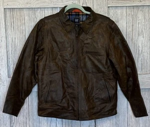 VINTAGE GAP Brown Leather Bomber Jacket Youth XL Full Zip Y2K 90s Lined Adult XS - Picture 1 of 9