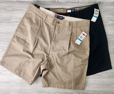 Lote de 2 Chaps Pantalones Cortos Para Hombre Plisados Delanteros Talla 36 Nuevos con Etiquetas Caqui y Azul Marino Foto 1 de 4
