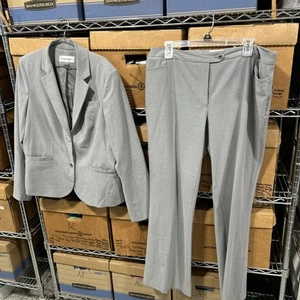 Calvin Klein Pant Suit Two Piece Set Gray Power Pockets Executive Sh - Picture 1 of 7