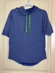 Bobbie Brooks blue shorts sleeve cowl neck pullover hooded shirt sz S athleisure - Picture 1 of 5
