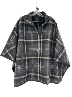 Parasuco Womens L/XL Plaid Poncho Cape Coat Grey & White 100% Polyester - Image 1 of 4