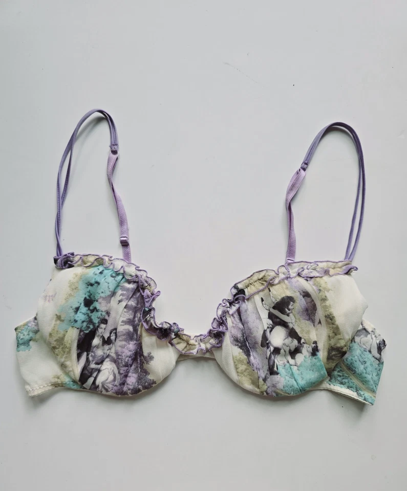 Sujetador La Perla Etiqueta Negra Seda Algodón Renacimiento Pinup Lencería Italia 2 34C  Foto 1 de 4