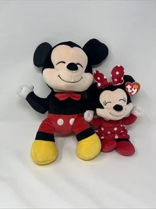 TY Beanie Babies Disney MICKEY (12”) & MINNIE MOUSE (9”) SET OF 2 NWT Very Soft - Picture 1 of 11