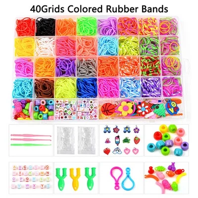 36/40Grids Rainbow Loom Bands Rubber Bracelet Making Kit S Clips Beads DIY Toys - image 1 of 4