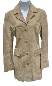 Sundance Leather Suede Jacket Blazer Beige M Collar 4 Buttons Lined Designer - Picture 1 of 10