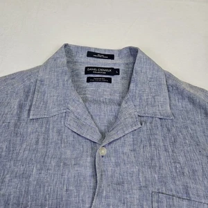 Daniel Cremieux Linen Shirt Men L Tailored Fit Button Up Short Sleeve Blue Italy - Picture 1 of 12