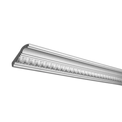 Cara de 4-1/8 pulgadas x 2-3/4 pulgadas H x 3-1/8 pulgadas Proj, poliuretano blanco imprimado, corona Foto 1 de 4