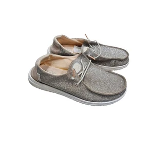 Hey Dude Wendy Metallic Sparkle Rose Gold Slip On Loafers Casual Shoes Glitter 7 - Picture 1 of 13