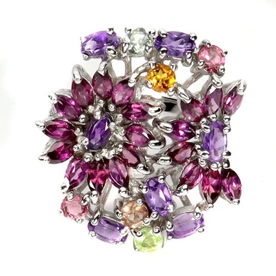 925 Sterling Silver Ring Oval Amethyst Garnet Tourmaline Gemstone Jewelry Size 9 - Image 1 of 4