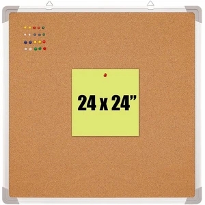 Cork Board Set - Bulletin Corkboard 24 x 24 inch Framed with 10 Thumb Tacks -... - Picture 1 of 6