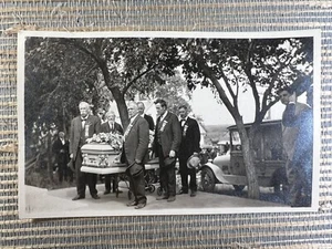 RPPC Funeral Casket Pallbearer Men Fraternal Badge Ribbon Hearse Photo Postcard - Picture 1 of 2