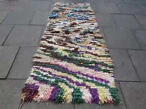 Old Hand Made Moroccan Boucherouite Cotton Fabric Colourful Rug 250x112cm - Picture 1 of 12