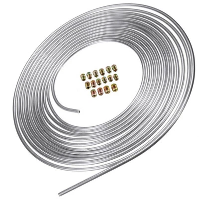 25FT 3/16 " Zinc Steel Brake Line Tubing Kit Coil Roll & SAE Tube Nut Fittings  - Image 1 of 4