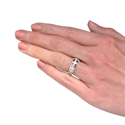 1 Ct Round Cut Lab Created Diamond Band Wedding 14K White Gold 5.5 mm E F VS - Image 1 of 4