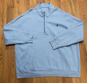 Polo Ralph Lauren Pullover Para Hombres 3XB Rendimiento Cuello Simulado Cuarto Cremallera Azul - Imagen 1 de 12