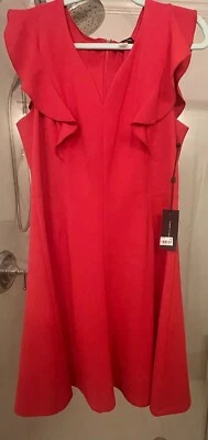 NWT Women’s Tommy Hilfiger Ruffle Sleeve Magenta Aline Dress Size 12 - Image 1 of 4