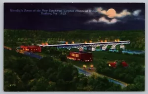 Postal Moonlight Scene Southeast Virginia Memorial Bridge Radford Virginia - Imagen 1 de 2